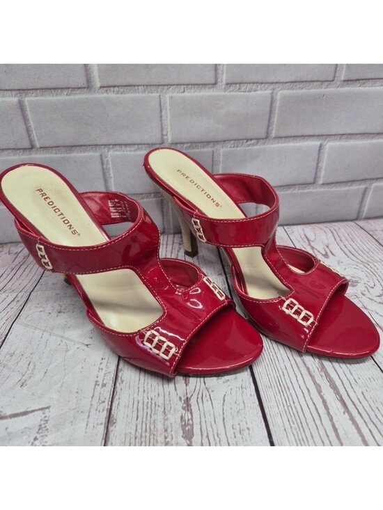 Predictions Shoes - Women’s 7w Predictions Shiny Red Patent Open Toe 3" Heels